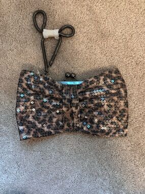 Betsy Johnson Sequin Leopard Bow Clutch